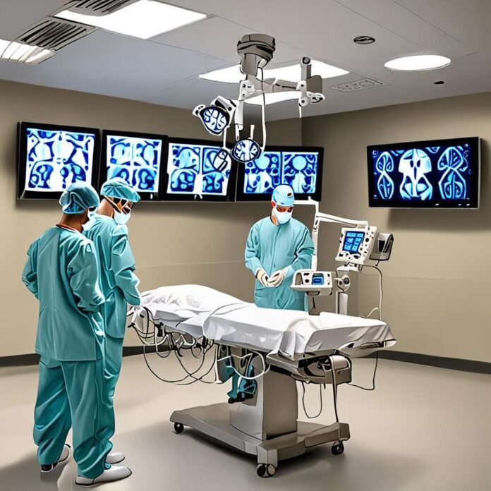 A sterile, modern operating room at RSCM. A team of skilled surgeons and medical professionals, dressed in surgical scrubs and masks, are intently focused on a patient undergoing a complex cardiac procedure. In the center, there's a clear view of a miniaturized, sleek, metallic Left Ventricular Assist Device (LVAD), prominently displayed on a surgical tray or being carefully positioned by a surgeon's gloved hand. The device gleams under the bright operating lights, emphasizing its advanced technology and small size. Surrounding the operating table are various high-tech medical monitors displaying vital signs and imaging, with glowing screens. The atmosphere is one of precision, expertise, and cutting-edge medical innovation. A sterile, modern operating room at RSCM. A team of skilled surgeons and medical professionals, dressed in surgical scrubs and masks, are intently focused on a patient undergoing a complex cardiac procedure. In the center, there's a clear view of a miniaturized, sleek, metallic Left Ventricular Assist Device (LVAD), prominently displayed on a surgical tray or being carefully positioned by a surgeon's gloved hand. The device gleams under the bright operating lights, emphasizing its advanced technology and small size. Surrounding the operating table are various high-tech medical monitors displaying vital signs and imaging, with glowing screens. The atmosphere is one of precision, expertise, and cutting-edge medical innovation.